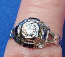 Load image into Gallery viewer, Earth mined Diamond Antique Engagement Ring Deco 18k White Gold Solitaire size 6