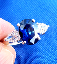 Load image into Gallery viewer, 2.70 carat Earth mined Sapphire and Diamond Deco Engagement Ring Platinum Solitaire size 5.5