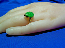Load image into Gallery viewer, Earth mined Green Jade Deco Engagement Ring Antique Solid 14k Gold Solitaire size 6