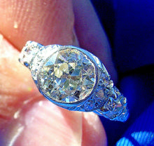 Load image into Gallery viewer, 1.50 carat Earth mined European cut Diamond Engagement Ring Vintage Deco Platinum Solitaire