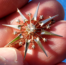 Load image into Gallery viewer, Natural Antique Cushion Diamond Deco Star Brooch Victorian 14k Rose Gold Pin
