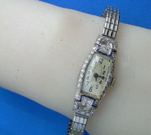 Load image into Gallery viewer, Earth mined Diamond Sapphire Deco Platinum Ladies Watch 1920s Vintage Design Case
