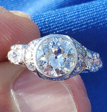 Load image into Gallery viewer, 1.50 carat Earth mined European cut Diamond Engagement Ring Vintage Deco Platinum Solitaire