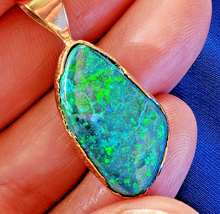 Load image into Gallery viewer, Earth mined 12.74 Carat Black Australian Opal Charm Deco Style 14k Gold Pendant