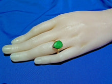 Load image into Gallery viewer, Earth mined Green Jade Deco Engagement Ring Antique Solid 14k Gold Solitaire size 6