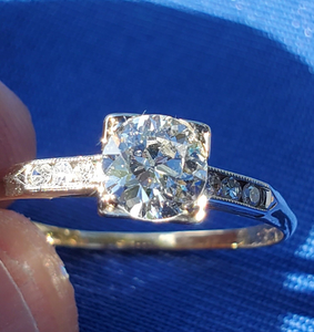 0.76 carat Earth mined European cut Diamond Deco Engagement Ring Vintage Solitaire