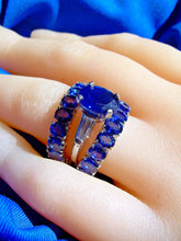 Load image into Gallery viewer, Genuine 9 carat Sapphire Wedding Band 14k White Gold Deco Eternity Anniversary Ring