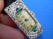 Load image into Gallery viewer, Rare Vintage Art deco Diamond Emerald Sapphire Deco Watch. Rolex Movement. Antique Platinum Case