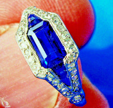 Load image into Gallery viewer, Earth mined Sapphire Diamond Art Deco Engagement Ring Antique Platinum setting
