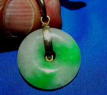 Load image into Gallery viewer, Exotic Genuine Jade and Diamond Vintage Deco Vivid Green and White Disc Pendant 18k Gold Charm