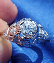 Load image into Gallery viewer, 0.70 carat Earth mined European cut Diamond Deco Engagement Ring Vintage Platinum Solitaire