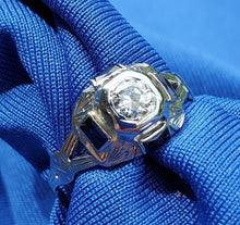 Load image into Gallery viewer, Earth mined Diamond Antique Engagement Ring Deco 18k White Gold Solitaire size 6