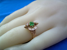 Load image into Gallery viewer, Unique Deco Emerald and Pearl Ring Antique Victorian 14k Solid Gold setting Size 6