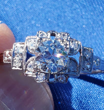 Load image into Gallery viewer, Genuine European cut Diamond Art Deco Engagement Ring Antique Platinum Designer Setting