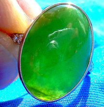 Load image into Gallery viewer, Green JADE and diamond Antique Engagement Ring Art Deco Platinum size 4.5