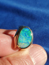 Load image into Gallery viewer, Genuine Black Opal Deco Ring Designer one of a kind 14k Gold Setting size 6.25