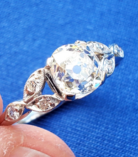 Load image into Gallery viewer, Genuine 1.33 carat Diamond Cushion cut Art Deco Engagement Ring Antique Platinum Solitaire SIZE 7.25