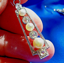Load image into Gallery viewer, 1.25 carat Earth Mined European cut Diamond Art Deco Earrings Antique Platinum Dangles
