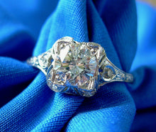Load image into Gallery viewer, Genuine Diamond Art Deco Engagement Ring Vintage Antique Style Platinum Solitaire