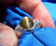 Load image into Gallery viewer, 12 CARAT Earth Mined Chrysoberyl Cats Eye Platinum Diamond Art Deco Ring