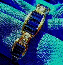 Load image into Gallery viewer, Earth mined Sapphire Diamond Deco Wedding Band Unique Anniversary Ring 18k Gold