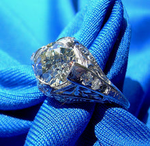 Load image into Gallery viewer, 1.55 carat Earth Mined European cut Diamond Deco Engagement Ring Antique Cushion Solitaire