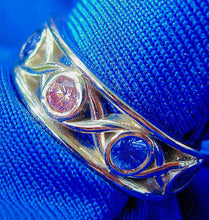 Load image into Gallery viewer, Earth Mined Pink Diamond and Sapphire Wedding Band Art Deco Platinum Etenity Anniversary Ring 7