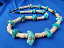 Load image into Gallery viewer, STUNNING VINTAGE SANTO DOMINGO TURQUOISE WHITE SHELL STERLING SILVER NECKLACE 28 inch