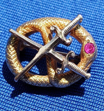 Load image into Gallery viewer, Vintage Deco Serpent Solid Gold Pin EXOTIC Antique Snake Brooch