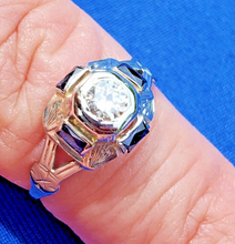 Load image into Gallery viewer, Earth mined Diamond Antique Engagement Ring Deco 18k White Gold Solitaire size 6