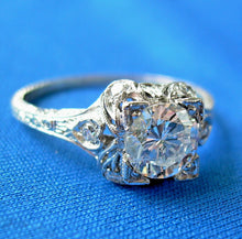 Load image into Gallery viewer, Genuine Diamond Art Deco Engagement Ring Vintage Antique Style Platinum Solitaire