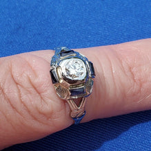 Load image into Gallery viewer, Earth mined Diamond Antique Engagement Ring Deco 18k White Gold Solitaire size 6