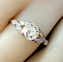 Load image into Gallery viewer, 1.33 Carat EARTH MINED Cushion Diamond Deco Engagement Ring Vintage Platinum Solitaire