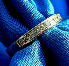 Load image into Gallery viewer, Earth mined Diamond Baguette and Round Wedding Band 14k White Gold Deco Style Anniversary Ring