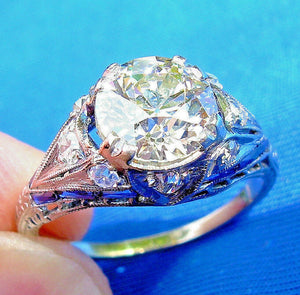 Earth mined European cut Diamond Art Deco Engagement Ring Vintage Antique Platinum Solitaire