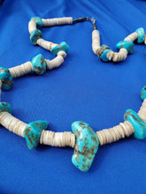 Load image into Gallery viewer, STUNNING VINTAGE SANTO DOMINGO TURQUOISE WHITE SHELL STERLING SILVER NECKLACE 28 inch