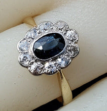 Load image into Gallery viewer, Natural Sapphire Diamond Deco Engagement Ring Antique Vintage European cut Solitaire setting