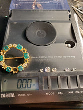 Load image into Gallery viewer, 10.2 carat Genuine Earth mined Cushion cut Diamond and Emerald Circle Deco Brooch Antique 18k Gold setting