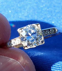 0.76 carat Earth mined European cut Diamond Deco Engagement Ring Vintage Solitaire