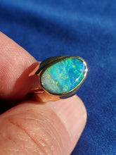 Load image into Gallery viewer, Genuine Black Opal Deco Ring Designer one of a kind 14k Gold Setting size 6.25