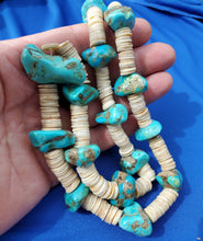 Load image into Gallery viewer, STUNNING VINTAGE SANTO DOMINGO TURQUOISE WHITE SHELL STERLING SILVER NECKLACE 28 inch