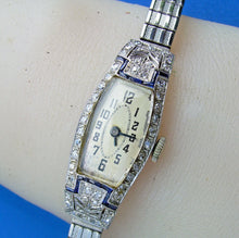 Load image into Gallery viewer, Earth mined Diamond Sapphire Deco Platinum Ladies Watch 1920s Vintage Design Case