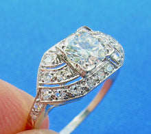 Load image into Gallery viewer, 1.30 carat Genuine European cut Diamond Deco Engagement Ring Antique Platinum Solitaire