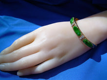 Load image into Gallery viewer, 7.35 carat Earth mined Jade and Diamond Antique Art Deco Design Bangle Bracelet 18k Gold