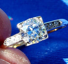 Load image into Gallery viewer, Genuine European cut Diamond Deco Engagement Ring Vintage Solitaire size 7.5