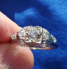 Load image into Gallery viewer, 1.15 carat Earth mine European cut Diamond Deco Engagement Ring Vintage White Gold Solitaire