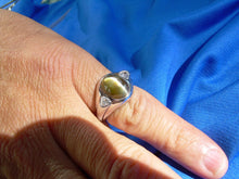Load image into Gallery viewer, 12 CARAT Earth Mined Chrysoberyl Cats Eye Platinum Diamond Art Deco Ring