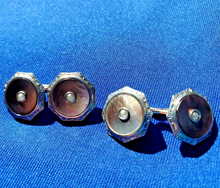 Load image into Gallery viewer, VINTAGE KREMENTZ ART DECO ENGRAVED PEARL CUFF LINKS OCTAGON PLATINUM DESIGN