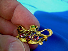 Load image into Gallery viewer, Art Deco Red Spinel Demantoid Garnet Nouveau Brooch 14k Gold Antique Pin