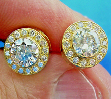 Load image into Gallery viewer, Earthmined Diamond Art Deco Bezel set Halo Studs Vintage Style Earrings 18k Gold